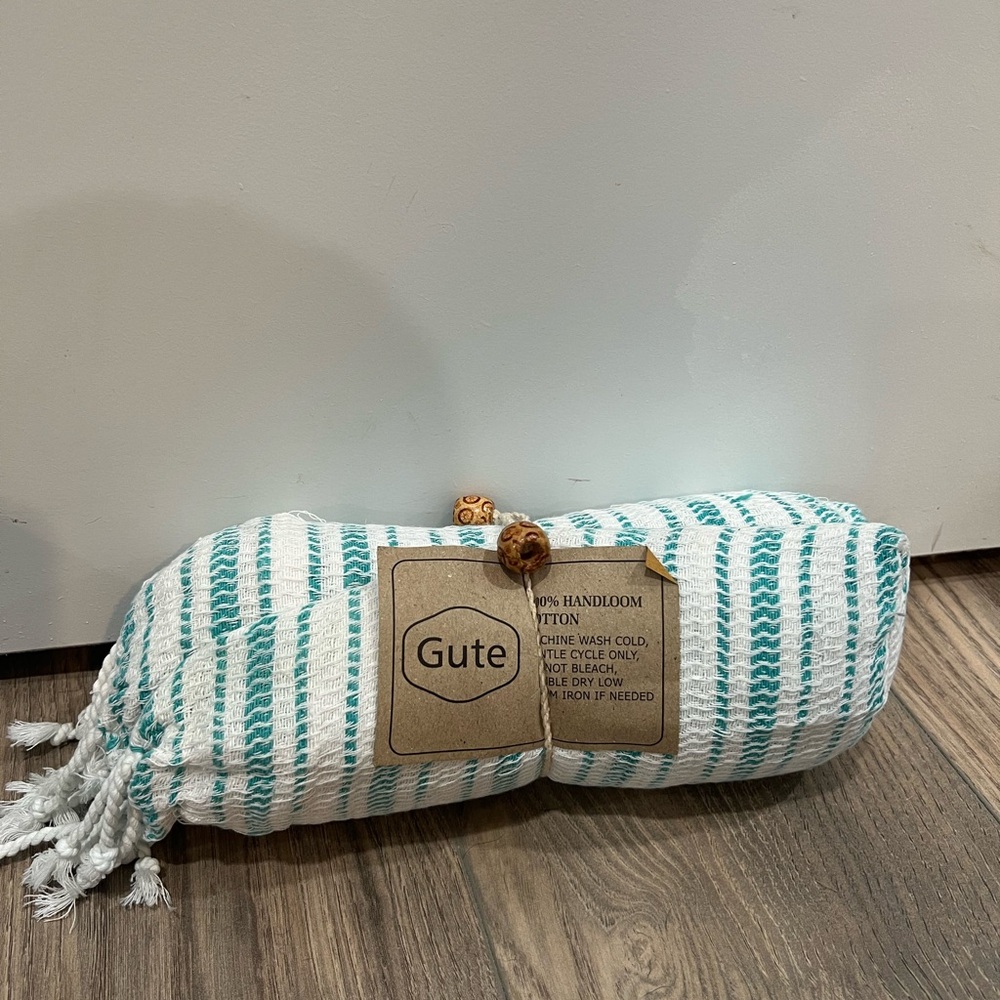 Teal and White Handloom Cotton Sarong